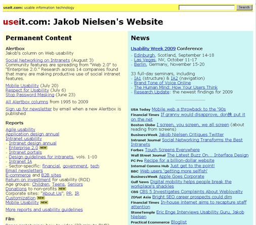 没有导航栏的网站-useit.com网站截图2009年8月